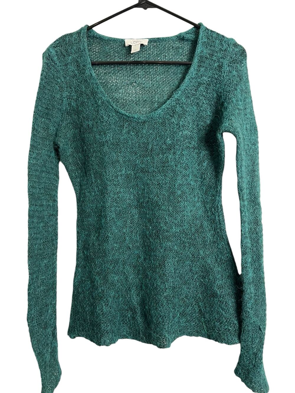 Ann Taylor LOFT Sweater M Medium Green Fuzzy Alpaca Wool
